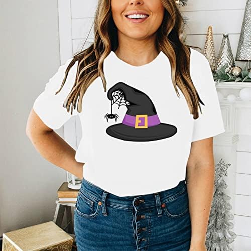 Smiješna grafička majica za žene kratki rukav Halloween Tunic TOPS WITHRY HAT PRINT PARTY TOWS LATE FIT
