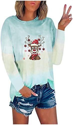 Jesenske košulje za žene gradijent sretne božićne majice O-izrez preveliki pad grede