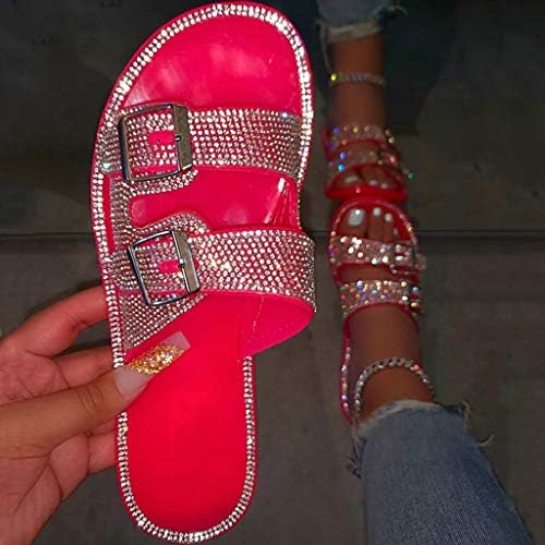 Gufesf ženske sandale, Kristalna plaža na papučama za žene ravne modne komforne sandale Ležerne papuče ljetne sandale