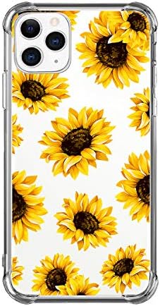 Heyorun Sunflower Clear Case Fit za iPhone 11 Pro max 6,5 inča, suncokretske djevojke i žene cvjetni povratni poklopac kućišta, suncokret prozirni fleksibilni štand od branika zaštitna futrola