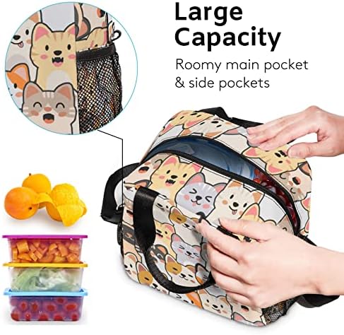 Ivenhlys Cats Pattern kutija za ručak, slatka izolovana torba za ručak za djecu žene, izdržljiva kutija za večeru za višekratnu upotrebu sa podesivim remenom za rame, velika torba za obroke za školski piknik