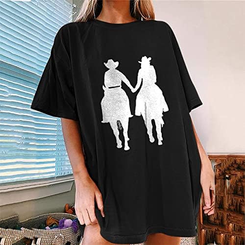 Košulje zapadnih kauboja za žene za žene Vintage Graphic majica Cowgirl Rodeo casual tees Crewneck Preveliki vrhovi