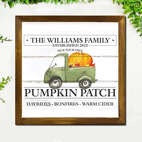Personalizirano ime Pumpkin Patch Green Truck Wood uokvireni znakovi javorok Listovi Zidni potpis Seoska