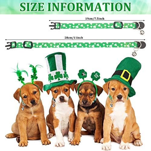 6 komada mačja kragna Svetog Patrika sa zvonima, Irski zeleni kragni za mačke podesivi ovratnik za kućne