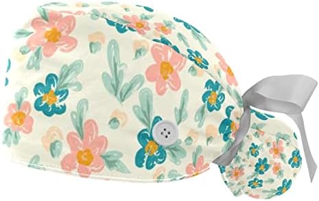 2pcs radna kapa s tipkama s tipkama traka za kravata na stražnjoj ploči Pink Floral Ponytail torbice za žene