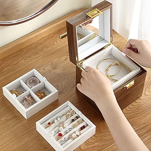 Yaya2021-shop nakit putnička kutija Čvrsta drvena nakit za žene nakit Armoire Ring ogrlice Organizovanje poklopca Organizator putovanja sa ogledalom, organski nakit u boji nakit