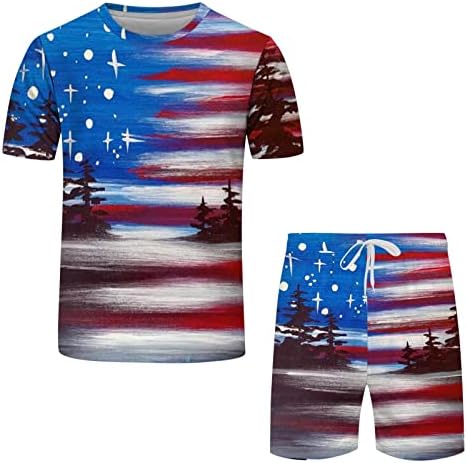 Muški kratki setovi 2 komada odjeća USA zastava Štampano vježbanje kratkih rukava Atletska košulja i kratke