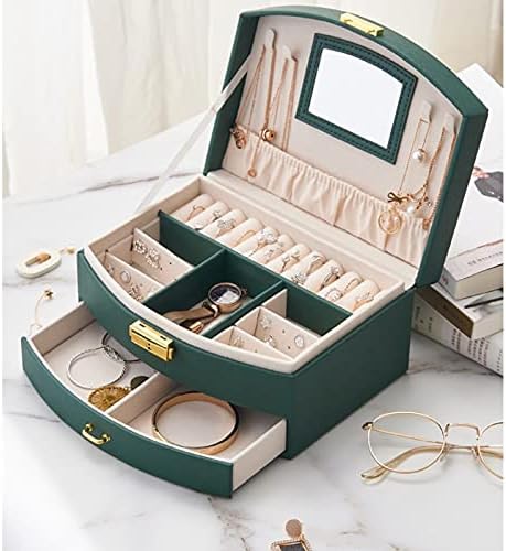 Xjjzs kožna kutija za nakit sa ogledalom i ladicama ogrlica za ogrlice od dršljana multifunkcionalne nakit nakita