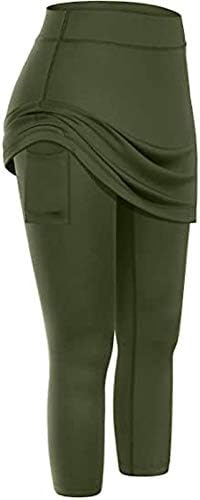 Joga hlače za žene s dugim suknji tenis nogu sportski elastični kapris joga gamaše džepovima suknjene joge