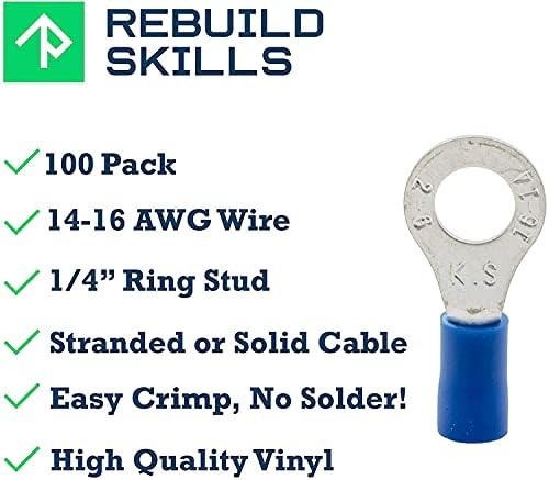 Rebuild Skills 100kom 16-14AWG ga izolovani terminali prsten električni žičani crimp konektori