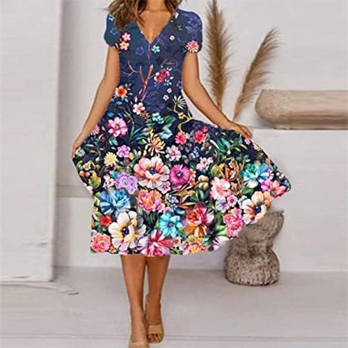 OPLXUO haljine s kratkim rukavima za žene plus veličine V-izrez Swing haljina cvjetnog tiska 2023 Ljetna