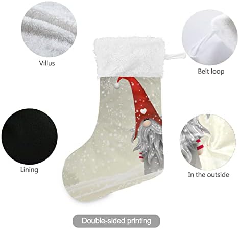 Kigai 1 Pack Božićne čarape sa Gnome Print, plišani manžetni kamin Xmas Viseći čarape za ukrase porodične