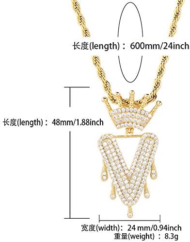 Hechuang Zlatna početna ogrlica sa slovom za žene i muškarce Iced Out simulirana Dijamantska lančana ogrlica