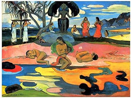 Alonline Art - Dan bogova Paul Gauguin | Bijela uokvirena slika ispisana na pamučnom platnu, pričvršćenu