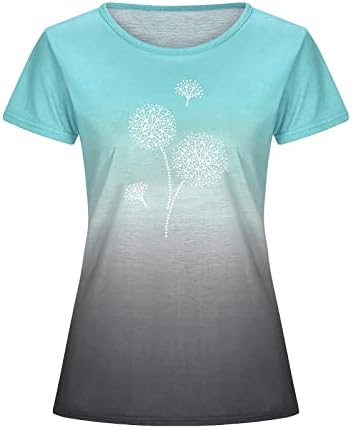 Kratki rukav 2023 pamučni posadni vrat čamca grafički maslačak ispis cvjetna bluza tie za žensku majicu