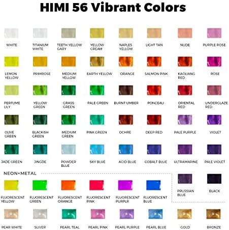 Himi Gouache Set boja, 56 boja x 30ml uključuje 8 metalik i 6 neonskih boja, jedinstveni dizajn žele šolje