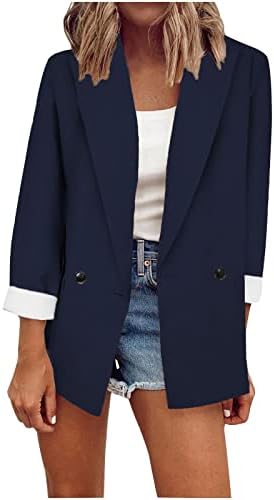 Ženske plus veličine dvostruki bluže, dugi rukav lagani džep rever v vrat pada poslovni blezer Cardigani