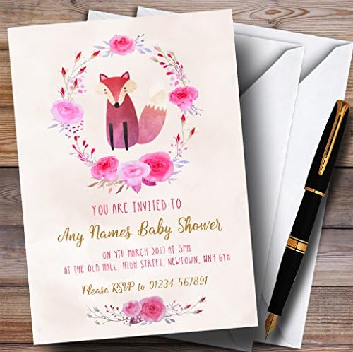 Pink Akvarel Fox Pozivnice Za Djevojčice Pozivnice Za Tuširanje Beba