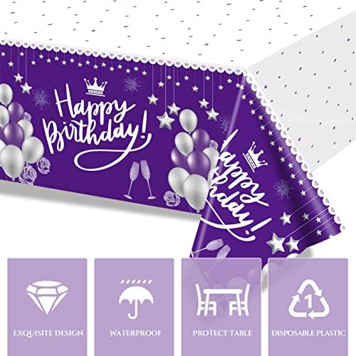 3 pakovanje 54 '' x 108 '' sretan rođendan stolnjak, plastični bday tablice poklopca za zabavu za djevojke