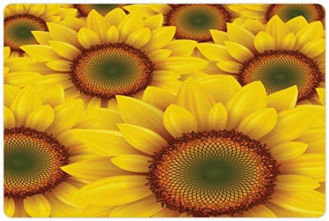 Lunarable žuta prostirka za kućne ljubimce za hranu i vodu, polje cvijeća za sunce kao ljetna pozadina sreća
