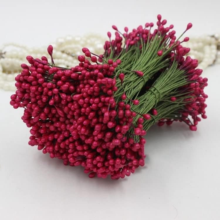 HZLXF1 100pcs / lot 3mm Xmas crvene boje dvostruke glave biserne stabljike cvijeće za diy vjenčani ukras