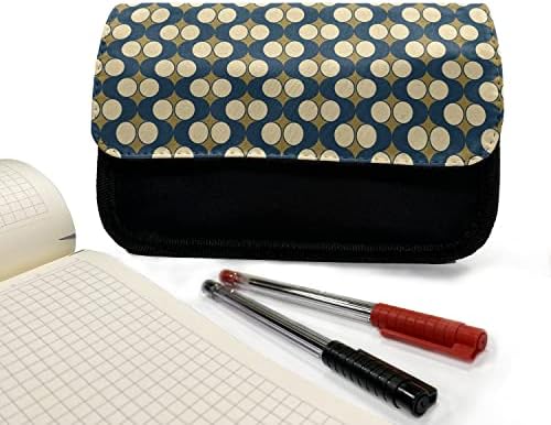 Lunarabilna geometrijska pernica, Retro runde i talasi, platnena olovka torba sa duplim patentnim zatvaračem, 8,5 x 5,5, Noćno plava Blijedožuta i Žutosmeđa