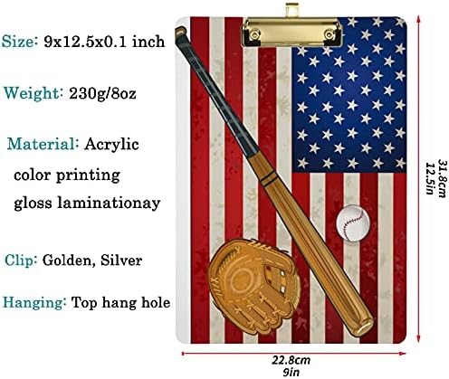 Naanle Vintage američka zastava i bejzbol USA prilagođeni akrilni međuspremnik, Zlatna tabla za pisanje