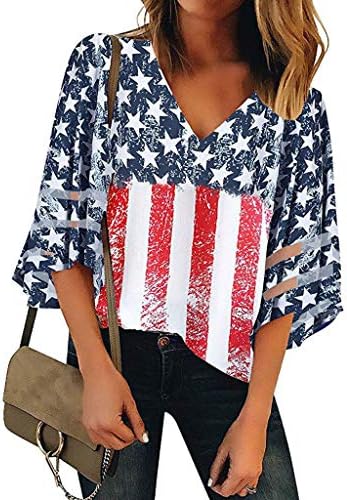 4. srpnja Košulje Žene Američka zastava Ljeto kratki rukav O-izrez T-majica Stripes Tie-Dye Loose Fit Casual