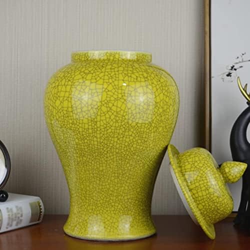 CNPraz Jars žute keramičke jarke sa poklopcem za kućni dekor, moderna osušena cvjetna vaza ukras za dnevni