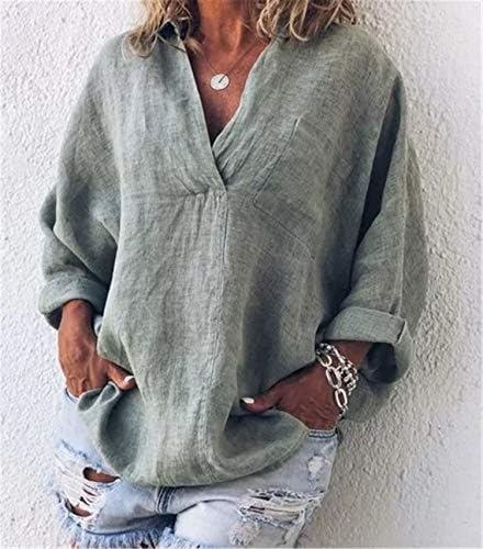 Andongnywell ženska bluza s bluzom s V-izrezom Ležerne prilike Labave košulje Dugi rukavi Tunički pulover