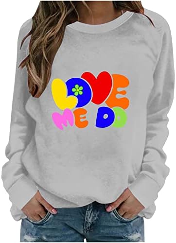 Oplxuo ženski dugi rukavi pulover Tops Novelty Love Print osnovne majice Crewneck majica dukserica za Dan