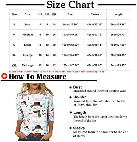Ružne Božićne majice za žene 2022 Funny Cute Elk Print Casual 3/4 rukav Crewneck pulover Tops Moose Deer