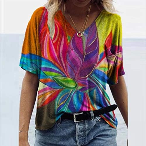 Plus Veličina modni vrh za žene Seksi V izrez Loose Majica Sant Chiffon majica s kratkim rukavima boemska