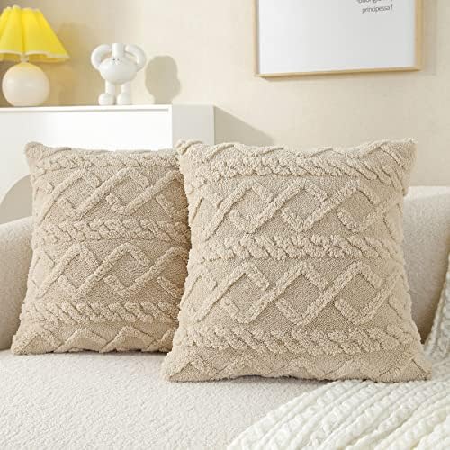 Ftroml set od 2 ukrasnog jastuka za bacanje od umjetnog odbojnih vune 18x18 inčni bež mekani plišani nejasni