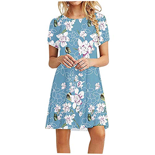 Ženske ljetne Ležerne haljine kratki rukav T Shirt kratki Mini Dress Crew vrat štampani labavi džepovi za