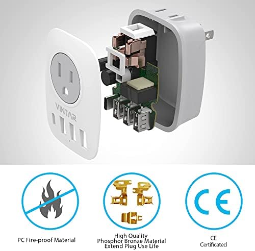 SAD-Japan plug Adapter, VINTAR Japan Adapter za struju sa 2 Ac utičnice, 3 USB i 1usb-C porta, 2 krak do 3 krak Adapter za utičnicu za SAD u Japan Kina Kanada Philippine, Tip A, 2-Pack