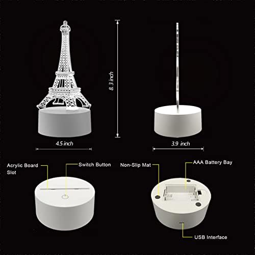 Zegenmall noćno svjetlo, 3d Eiffelov toranj Iluzijska lampa, pokloni iznenađenja za djecu, dobro za dekor