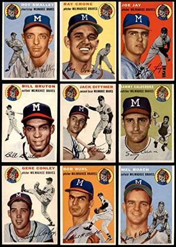 1954. TOPPS Milwaukee Braves Team Set W / O Aaron Milwaukee Braves Ex / MT Hrabre