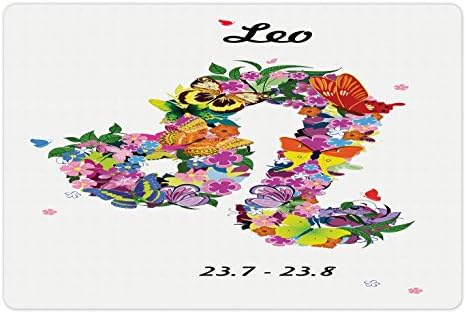 Lunarable Zodiac Leo prostirka za kućne ljubimce za hranu i vodu, cvjetajuća ilustracija prirode sa cvijećem