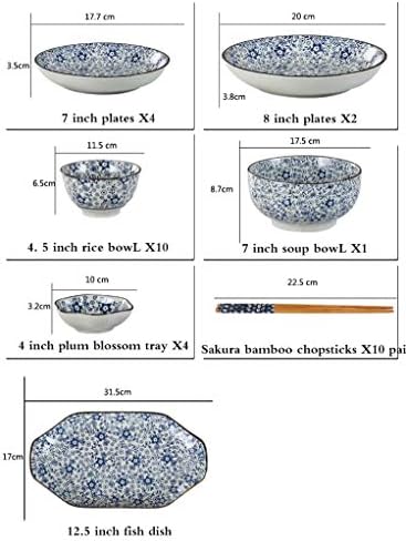 32 komada setovi za prijevoz ručka, japanski stil porculansko posuđe za posuđe sa plavom i bijelom uzorkom