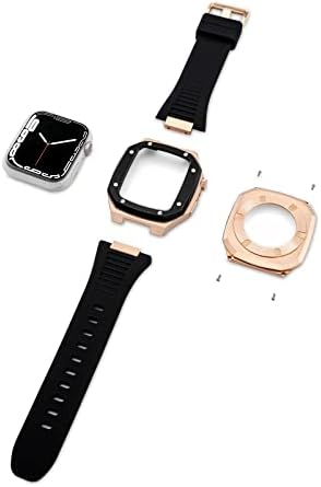 CNHKAU metal luksuzni remen + futrola za Apple Watch Band Mod Kit 41mm 44 mm 45 mm Modifikacija Kit Gumeni