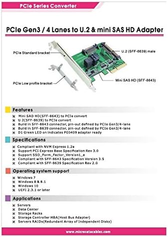 PCIe X4 U. 2 SFF - 8639 & amp; Mini SAS HD Adapter sa PCIe nosačem