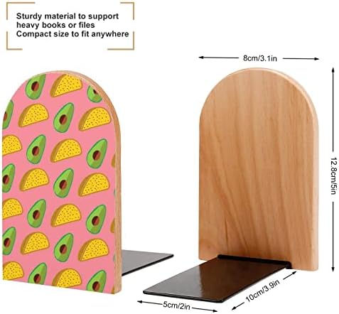 Avokado i Taco uzorak neklizajuće Drvo Bookends Heavy Duty Book čep za dekorativne police