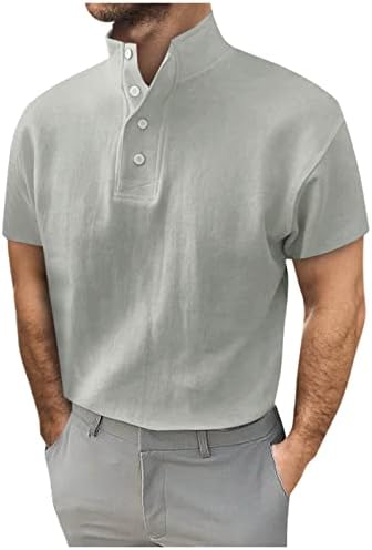 Muška majica Muška i jesenski gumb Okrugli vrat Čvrsta boja bluza s kratkim rukavima