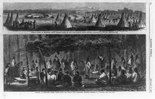 HistoricalFindings fotografija: fotografija Harper's Weekly,1867,Indian Lodge,Medicine Creek,Kansas,Comanche,