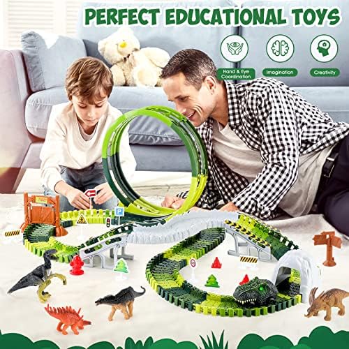 Fanury Dinosaur igračke za djecu 3-5, 173pcs fleksibilna trkačka staza Dinosaur, Jurska svjetska igračka