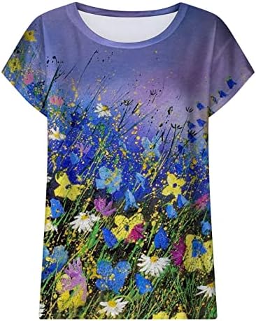 Ženska kap s rukavima majice Osnovne ležerne ljetne vrhove labavi fit boho cvjetna ispis bluza 2023 Trendi
