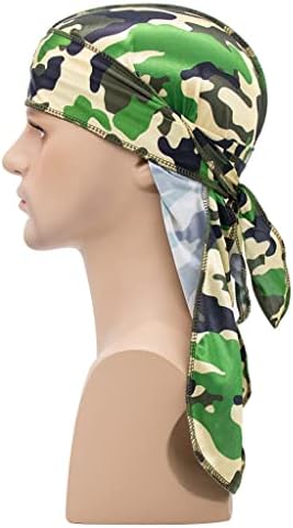 2pcs kamuflaža svilenkast Durag za muškarce Žene Unisex dugi rep Durag 360 valovi na glavi pirate kapu bandana