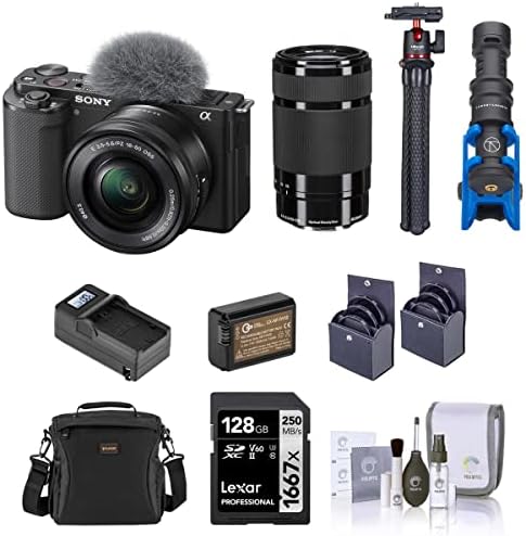 Sony ZV-E10 kamera bez ogledala sa 16-50mm & 55-210mm F/4.5-6.3 OSS E-mount objektivom, crni paket sa memorijskom