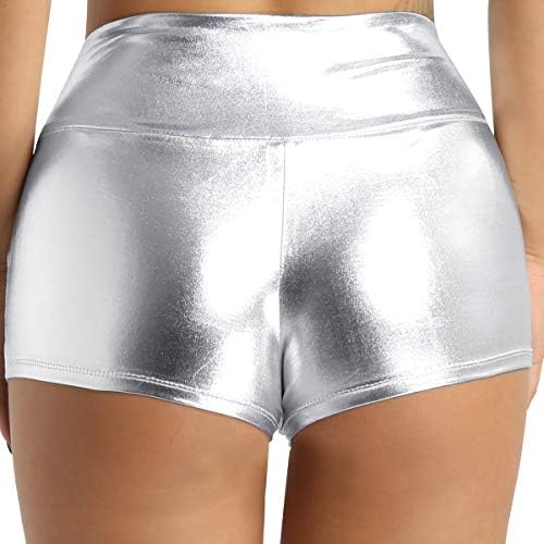 Yeeye ženske sjajne metalne plijenske kratke hlače plesne sportske dne ravne zabave vruće hlače clubwer